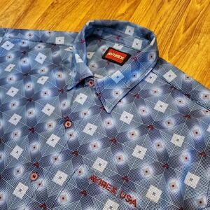 Vintage Avirex Shirt Men 2XL Blue Geometric Long Sleeve Button Up Streetwear USA